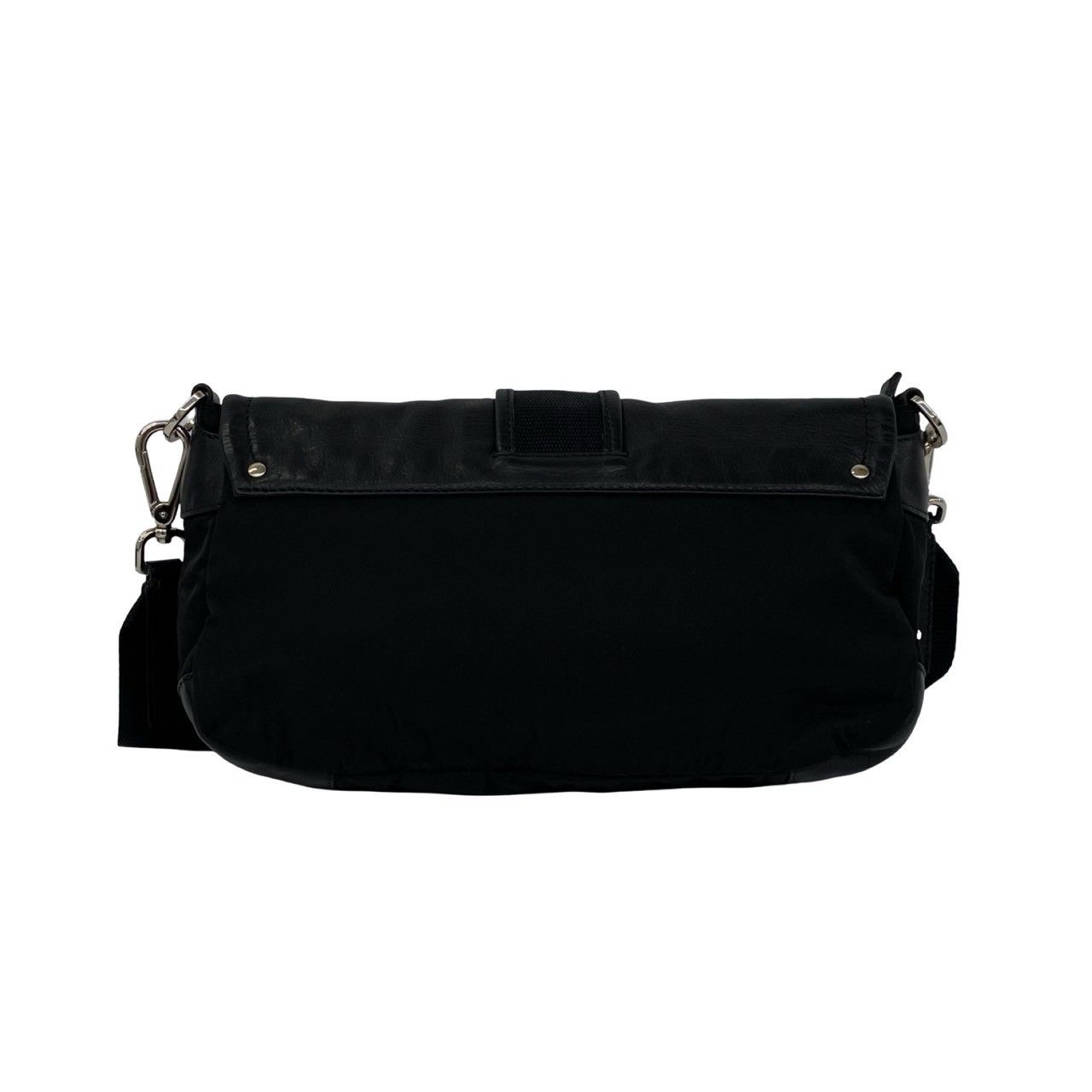 Prada Triangle Logo Leather Tessuto Shoulder Bag Black — view 3