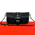 Prada Triangle Logo Leather Tessuto Shoulder Bag Black