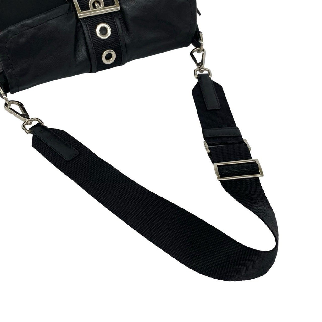 Prada Triangle Logo Leather Tessuto Shoulder Bag Black — view 4