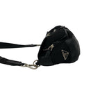 Prada Triangle Logo Leather Tessuto Shoulder Bag Black — view 5