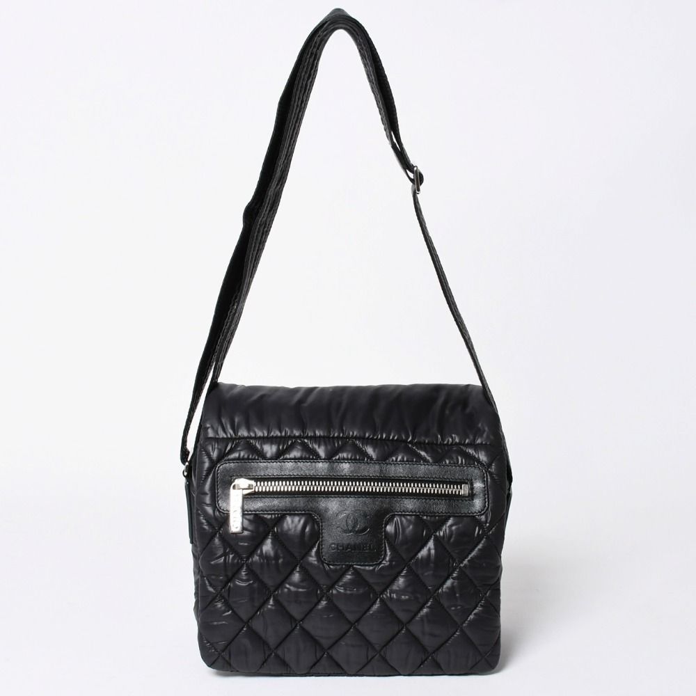 Chanel Coco Cocoon Shoulder Bag CC Logo Nylon Black Silver Quilted
