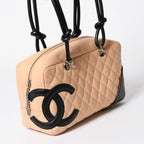 Chanel Cambon Line Bowling Bag Lambskin Beige Black CC Logo Silver — view 3