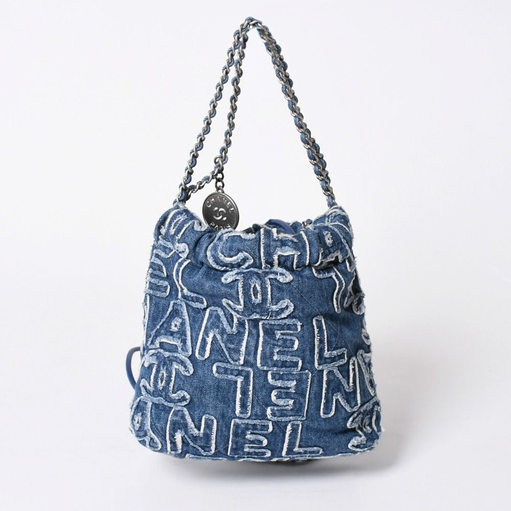 Chanel 22 Mini 2-Way Shoulder Bag CC Logo Denim Blue Silver — view 2