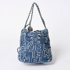 Chanel 22 Mini 2-Way Shoulder Bag CC Logo Denim Blue Silver — view 2
