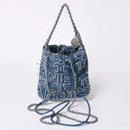 Chanel 22 Mini 2-Way Shoulder Bag CC Logo Denim Blue Silver