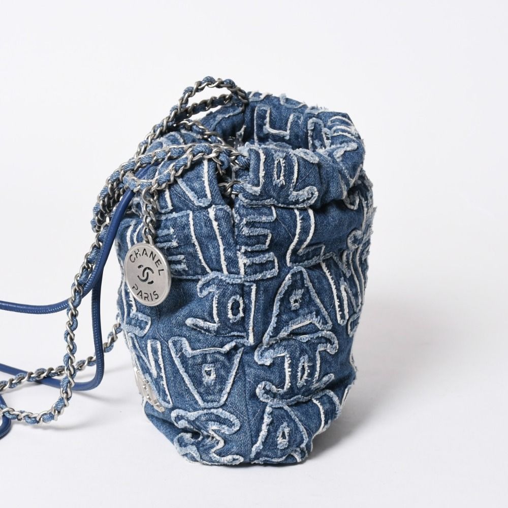 Chanel 22 Mini 2-Way Shoulder Bag CC Logo Denim Blue Silver — view 4