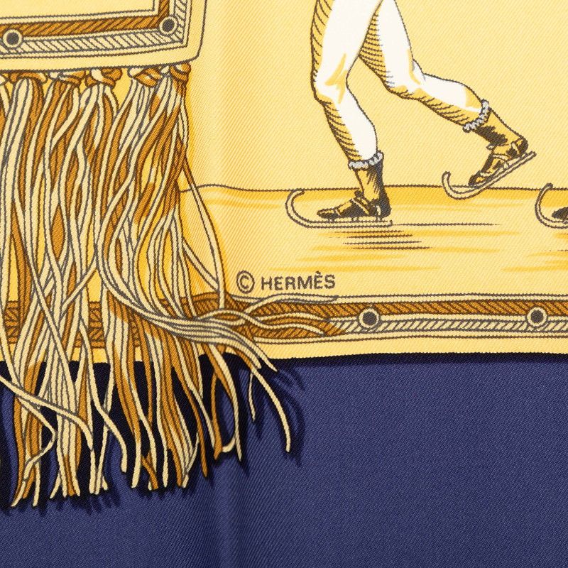 Hermes Carre 90 Plaisirs du Froid Joy on Ice Scarf Navy Beige Multicolor Silk — view 2