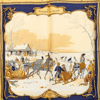 Hermes Carre 90 Plaisirs du Froid Joy on Ice Scarf Navy Beige Multicolor Silk
