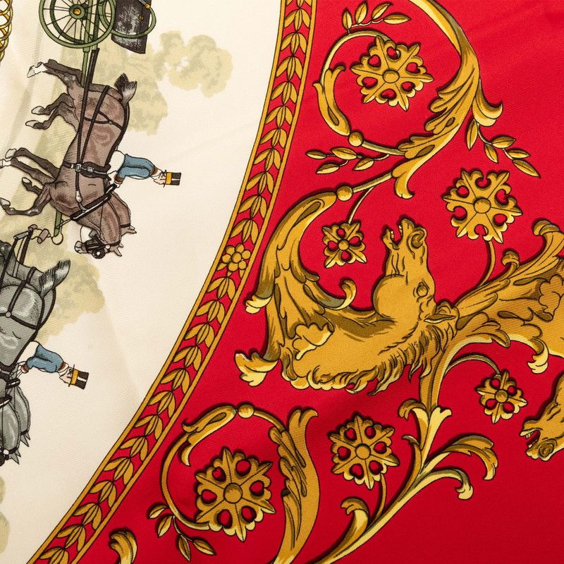 Hermes Carre 90 a Walk to Longchamps la Promenade de Scarf Red Multicolor Silk — view 4