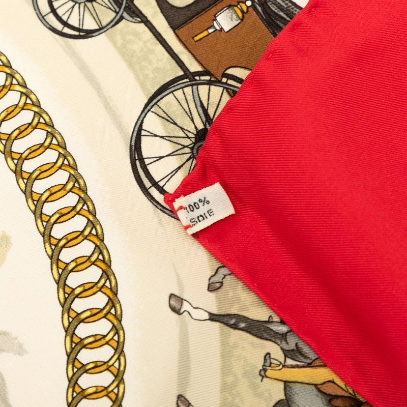 Hermes Carre 90 a Walk to Longchamps la Promenade de Scarf Red Multicolor Silk — view 6