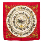 Hermes Carre 90 a Walk to Longchamps la Promenade de Scarf Red Multicolor Silk
