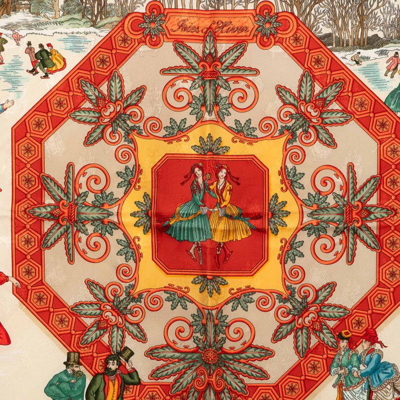 Hermes Carre 90 Winter Fun Joies D'hiver Scarf Red Multicolor Silk — view 2