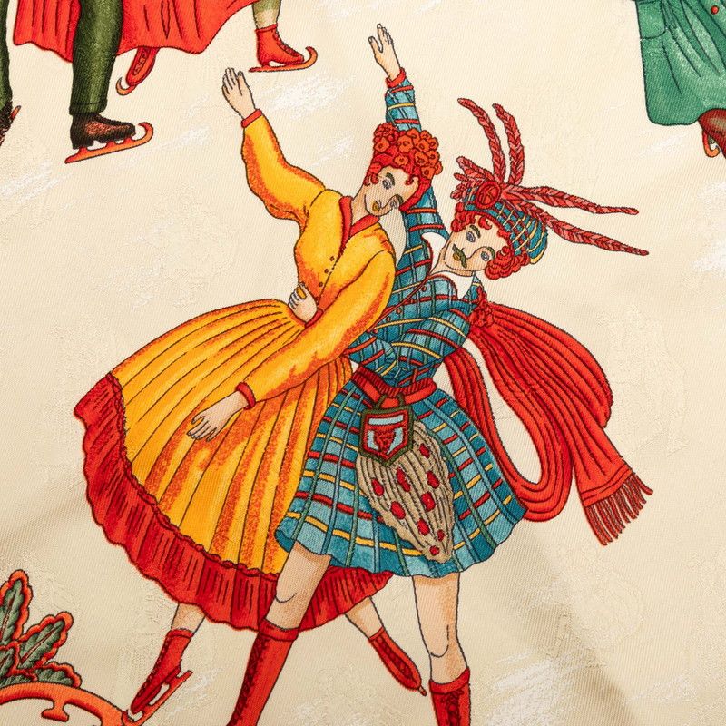 Hermes Carre 90 Winter Fun Joies D'hiver Scarf Red Multicolor Silk — view 3