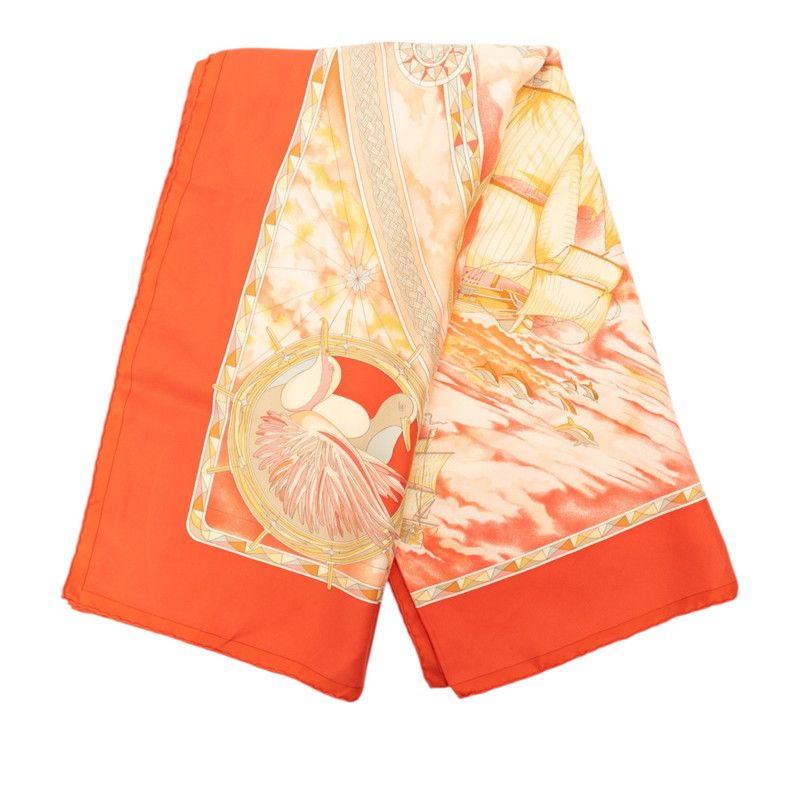 Hermes Carre 90 Magnificent Frigate Fregates Magnifiques Scarf Orange Multicolor — view 8