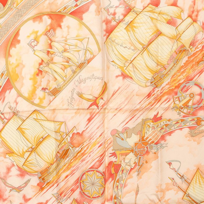 Hermes Carre 90 Magnificent Frigate Fregates Magnifiques Scarf Orange Multicolor — view 2