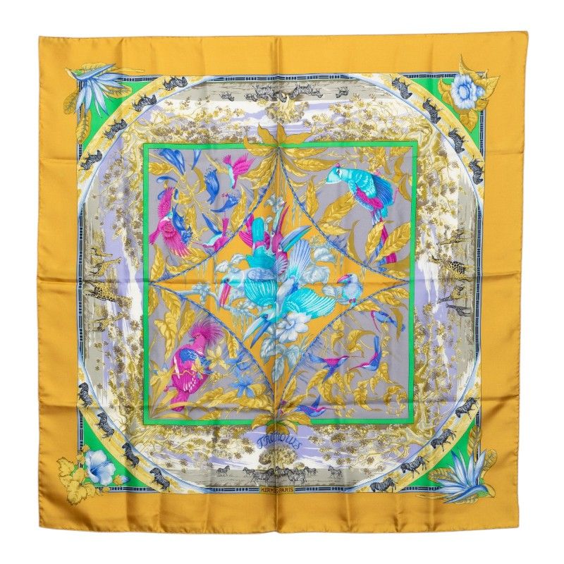 Hermes Carre 90 Tropic Tropiques Scarf Yellow Multicolor Silk