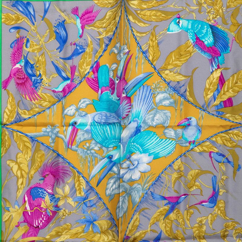 Hermes Carre 90 Tropic Tropiques Scarf Yellow Multicolor Silk — view 2