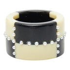 Chanel CC Logo Ring Black Ivory Plastic Faux Pearl — view 3