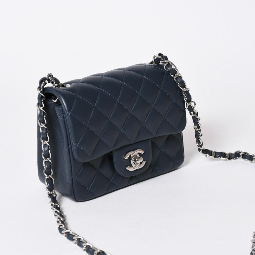 Chanel Mini Quilted 17 S Flap S Chain Shoulder Bag CC Logo Lambskin Blue Silver — view 3