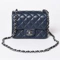 Chanel Mini Quilted 17 S Flap S Chain Shoulder Bag CC Logo Lambskin Blue Silver
