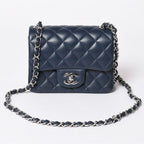 Chanel Mini Quilted 17 S Flap S Chain Shoulder Bag CC Logo Lambskin Blue Silver