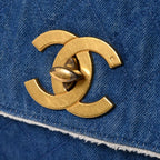 Chanel Chenel Maxi Quilted Single Flap Chain Shoulder Bag Denim Blue Gold — view 6