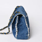 Chanel Chenel Maxi Quilted Single Flap Chain Shoulder Bag Denim Blue Gold — view 4
