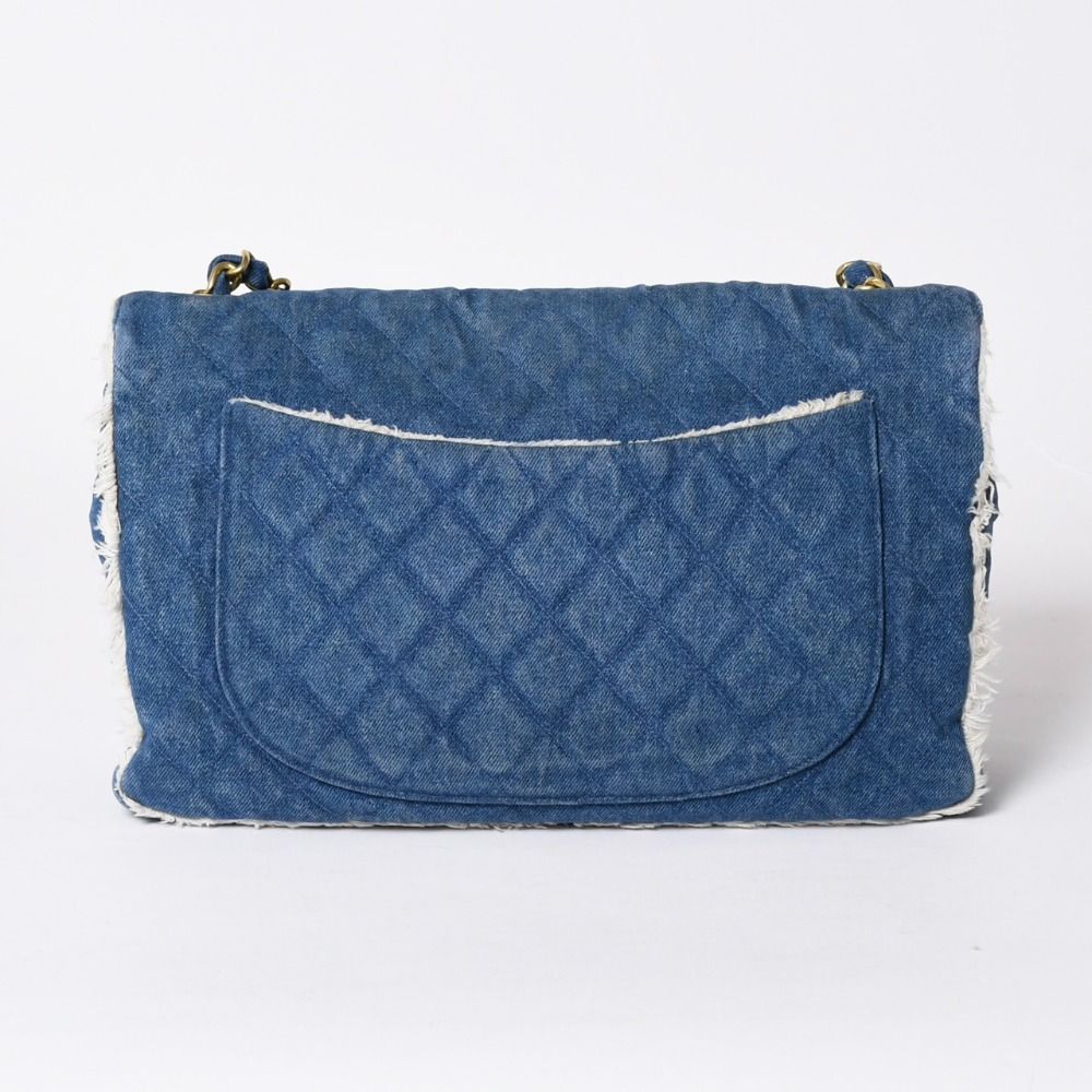 Chanel Chenel Maxi Quilted Single Flap Chain Shoulder Bag Denim Blue Gold — view 2