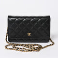 Chanel Chain Wallet CC Logo Caviar Leather Black Gold Shoulder Bag