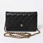 Chanel Chain Wallet CC Logo Caviar Leather Black Gold Shoulder Bag