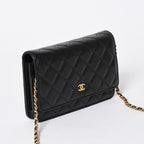 Chanel Chain Wallet CC Logo Caviar Leather Black Gold Shoulder Bag — view 3