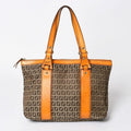 Fendi Zucchino Tote Bag Canvas Leather Brown Orange Gold