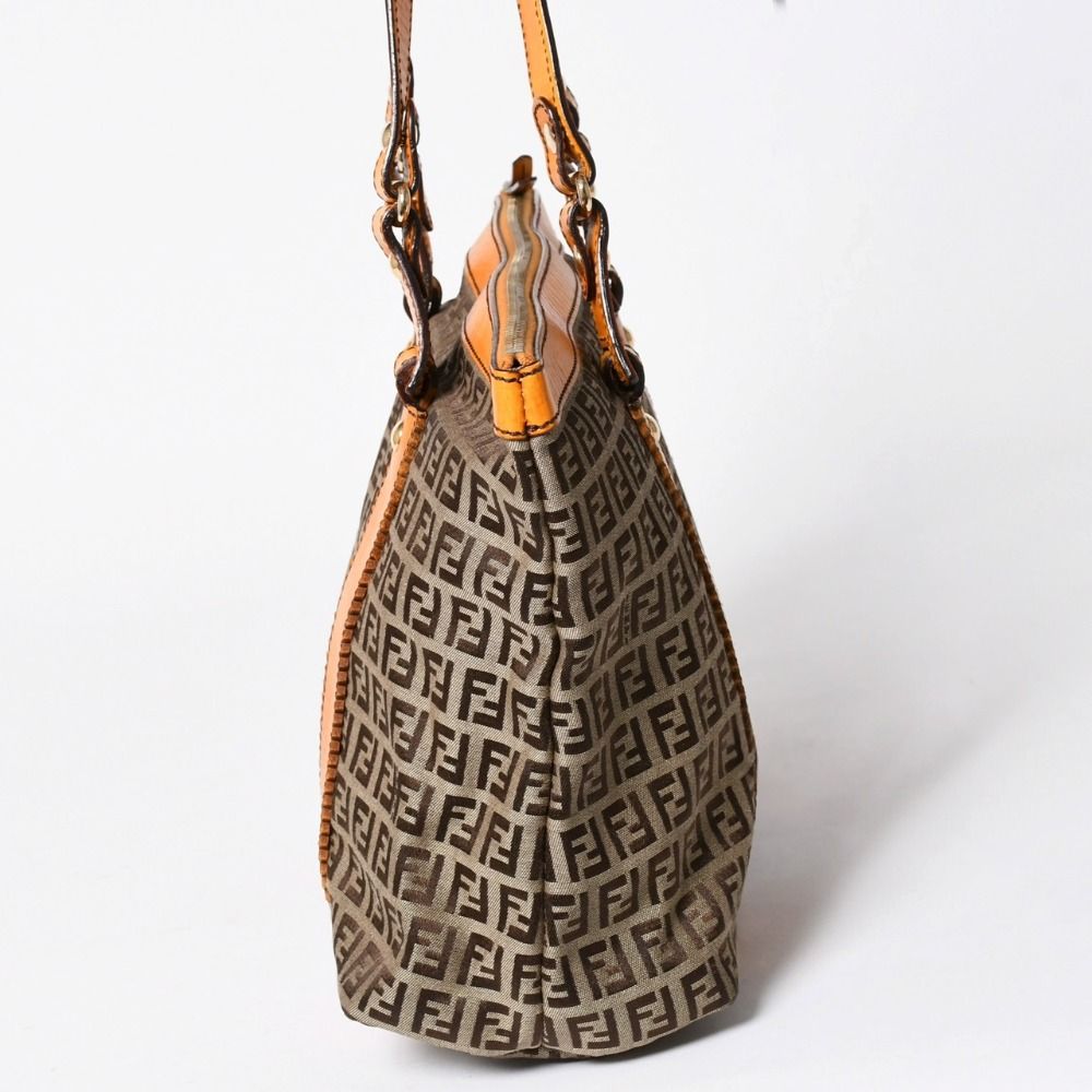 Fendi Zucchino Tote Bag Canvas Leather Brown Orange Gold — view 3