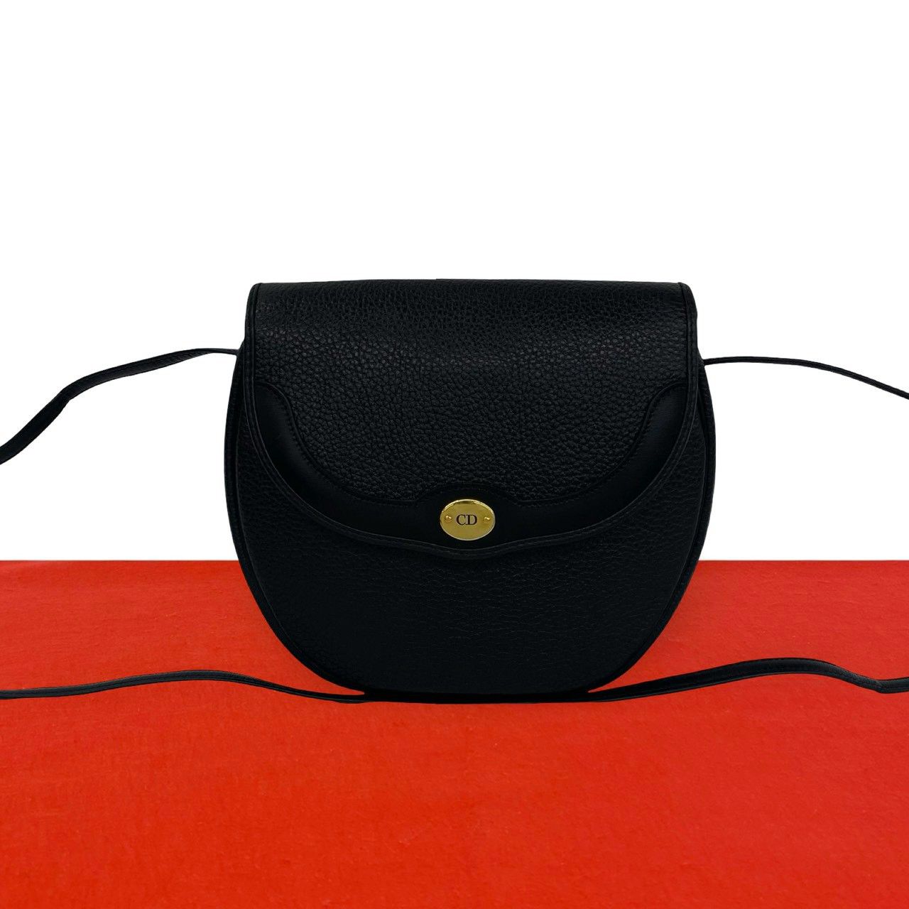 Dior Vintage CD Logo Leather Shoulder Bag Pochette Crossbody Black