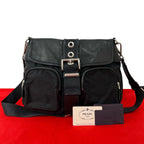Prada Tessuto Nylon Leather Shoulder Bag Cross Black