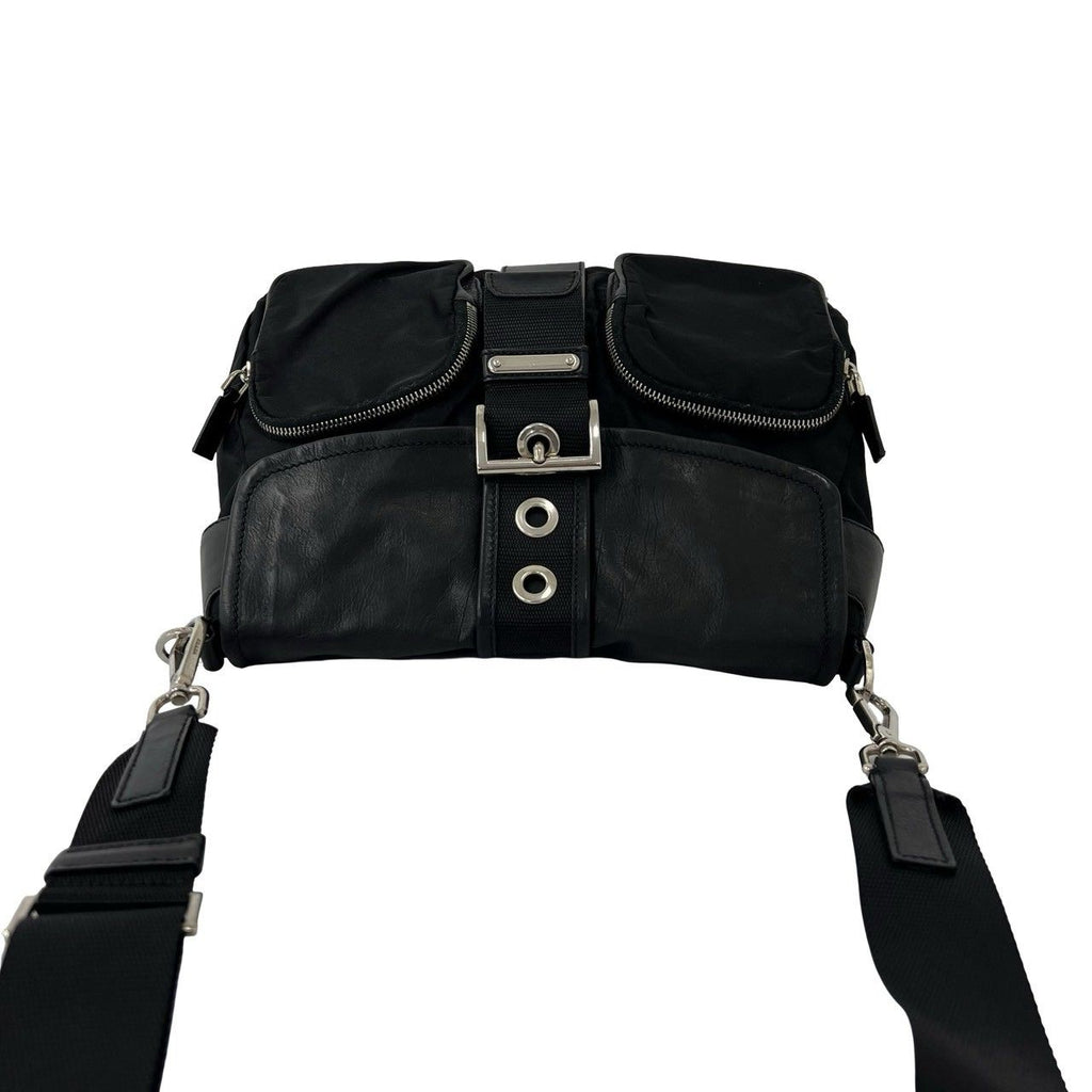 Prada Tessuto Nylon Leather Shoulder Bag Cross Black — view 4