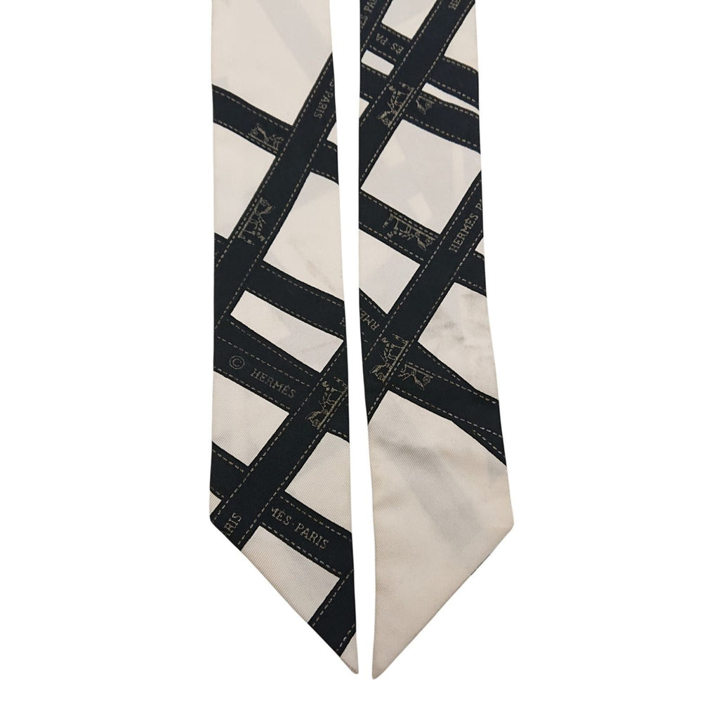 Hermes Twilly Bolduc Ribbon Pattern White Black Scarf — view 7
