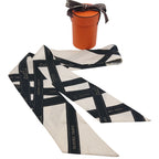 Hermes Twilly Bolduc Ribbon Pattern White Black Scarf