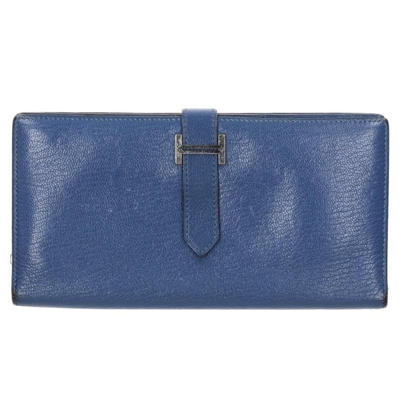 Hermes Bearn Soufflet Chevre Blue Brighton Wallet