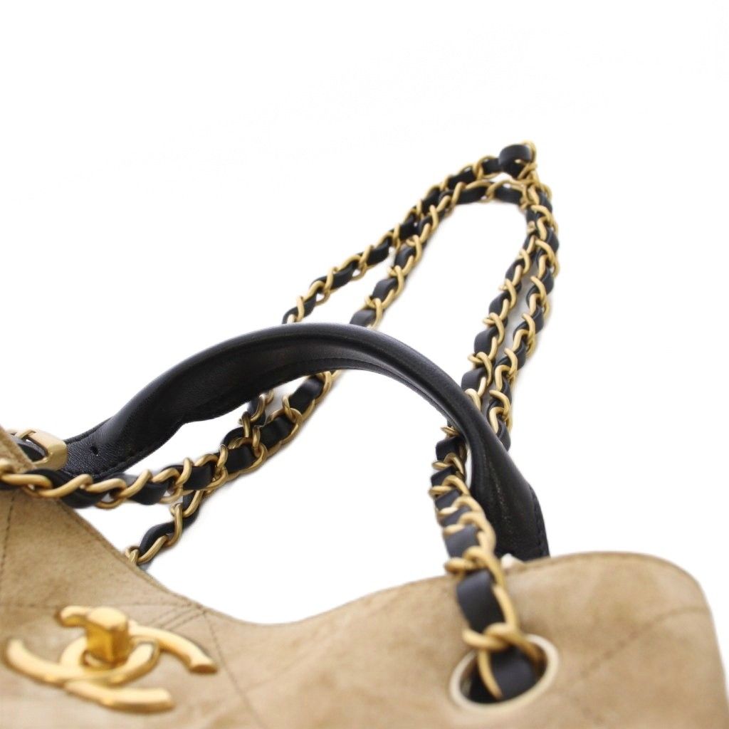 Chanel Quilted Suede Lambskin Handbag 2-Way Beige Black — view 6
