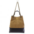 Chanel Quilted Suede Lambskin Handbag 2-Way Beige Black