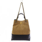 Chanel Quilted Suede Lambskin Handbag 2-Way Beige Black