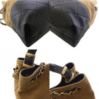 Chanel Quilted Suede Lambskin Handbag 2-Way Beige Black — view 8