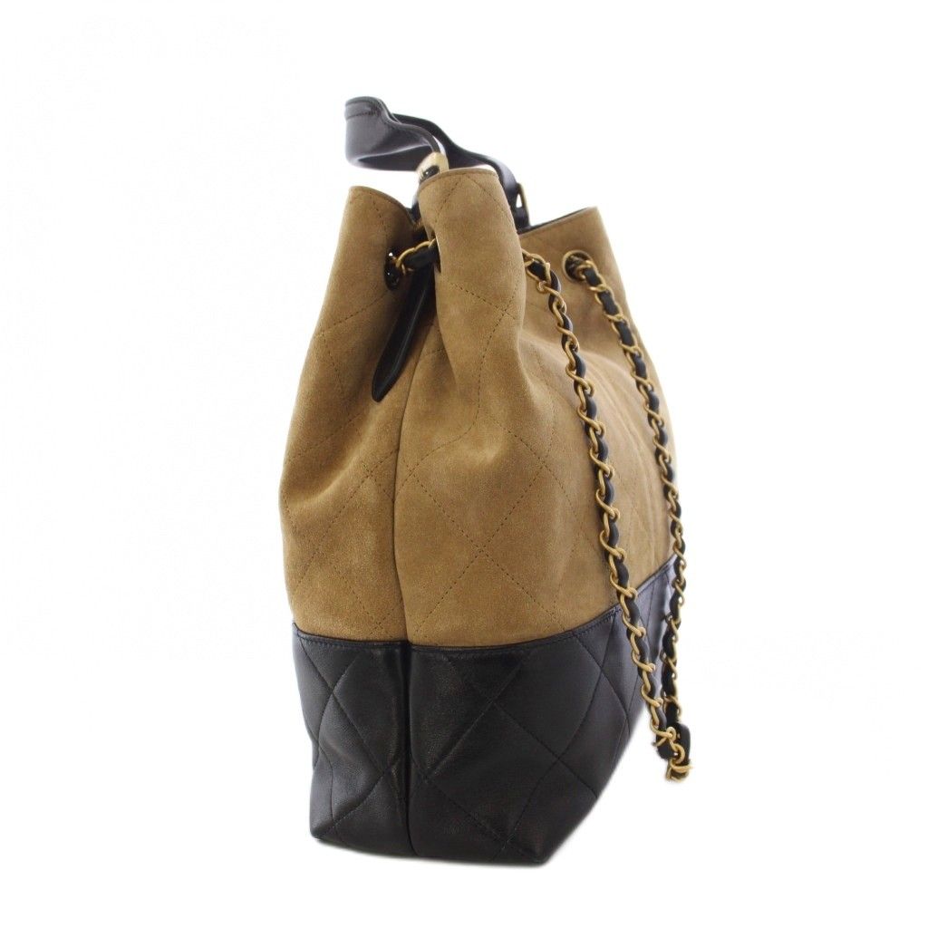 Chanel Quilted Suede Lambskin Handbag 2-Way Beige Black — view 3