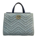 Gucci Tote Bag GG Marmont Light Blue Navy Faux Pearl Leather