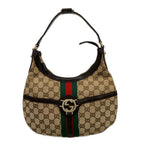 Gucci Shoulder Bag Interlocking G Beige Dark Brown Leather
