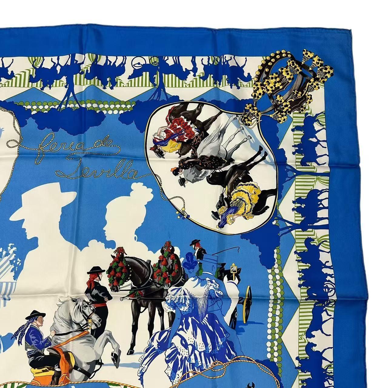 Hermes Scarf Carre 90 Feria de Sevilla Holidays in Seville Silk Blue — view 3