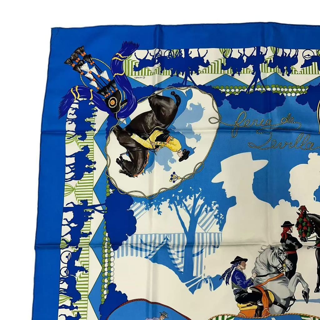 Hermes Scarf Carre 90 Feria de Sevilla Holidays in Seville Silk Blue — view 2