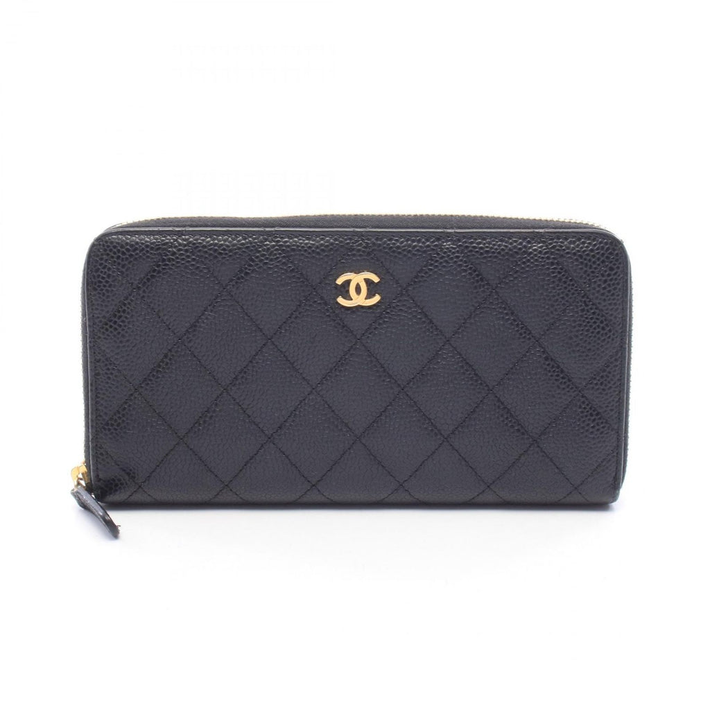 Chanel Round Wallet Quilted Black Caviar Leather