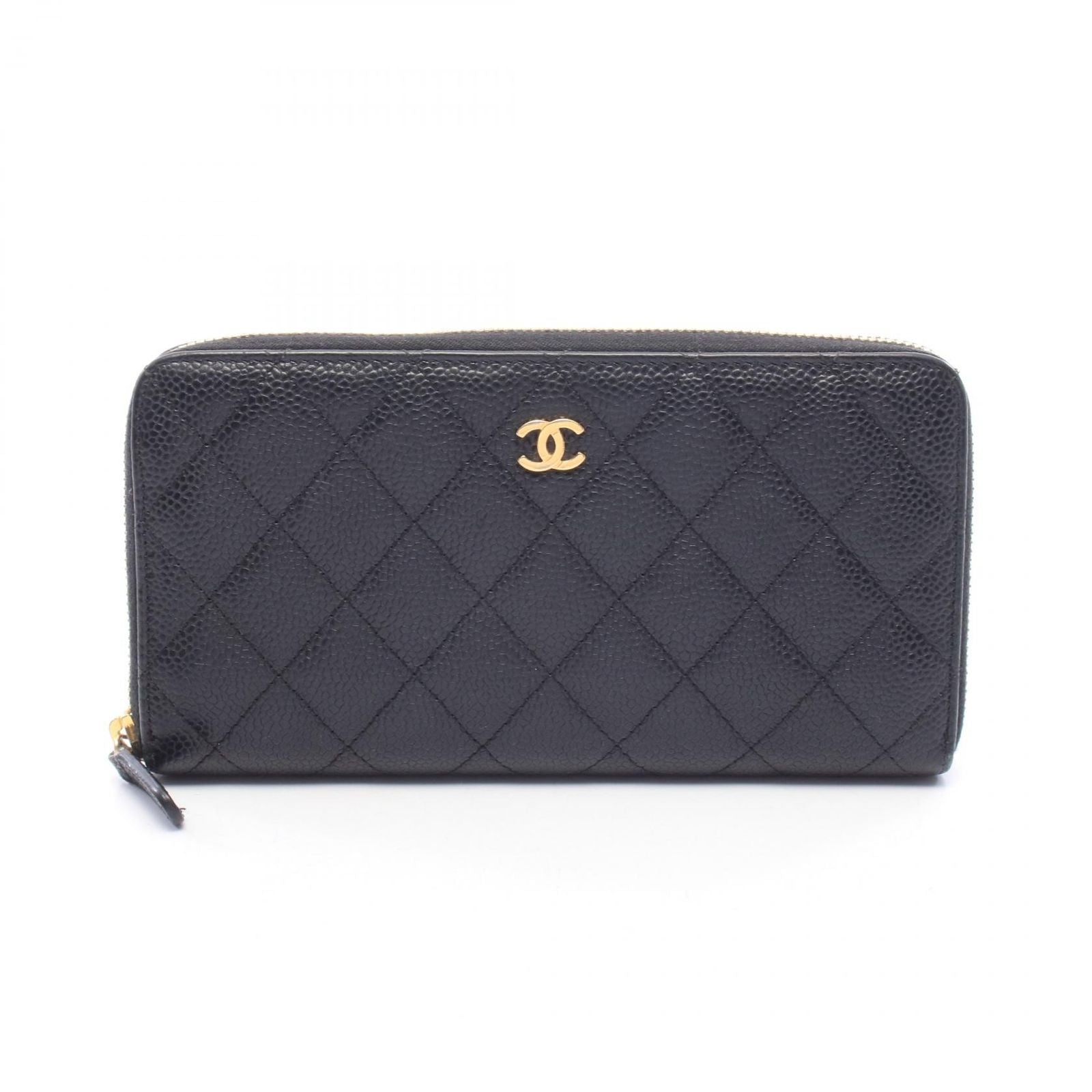 Chanel Round Wallet Quilted Black Caviar Leather